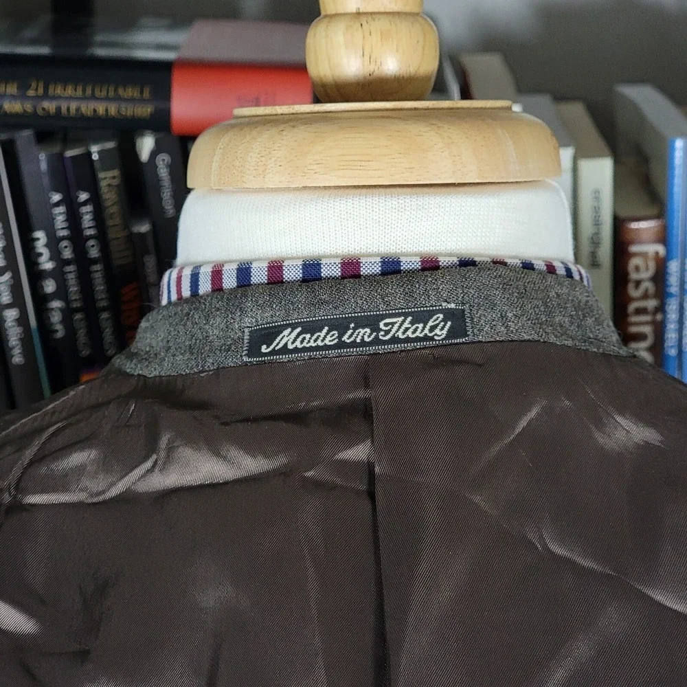 VTG Montebello Men's Flannel Sport Coat Two Button‎ Brown Virgin Wool 37S ITALY